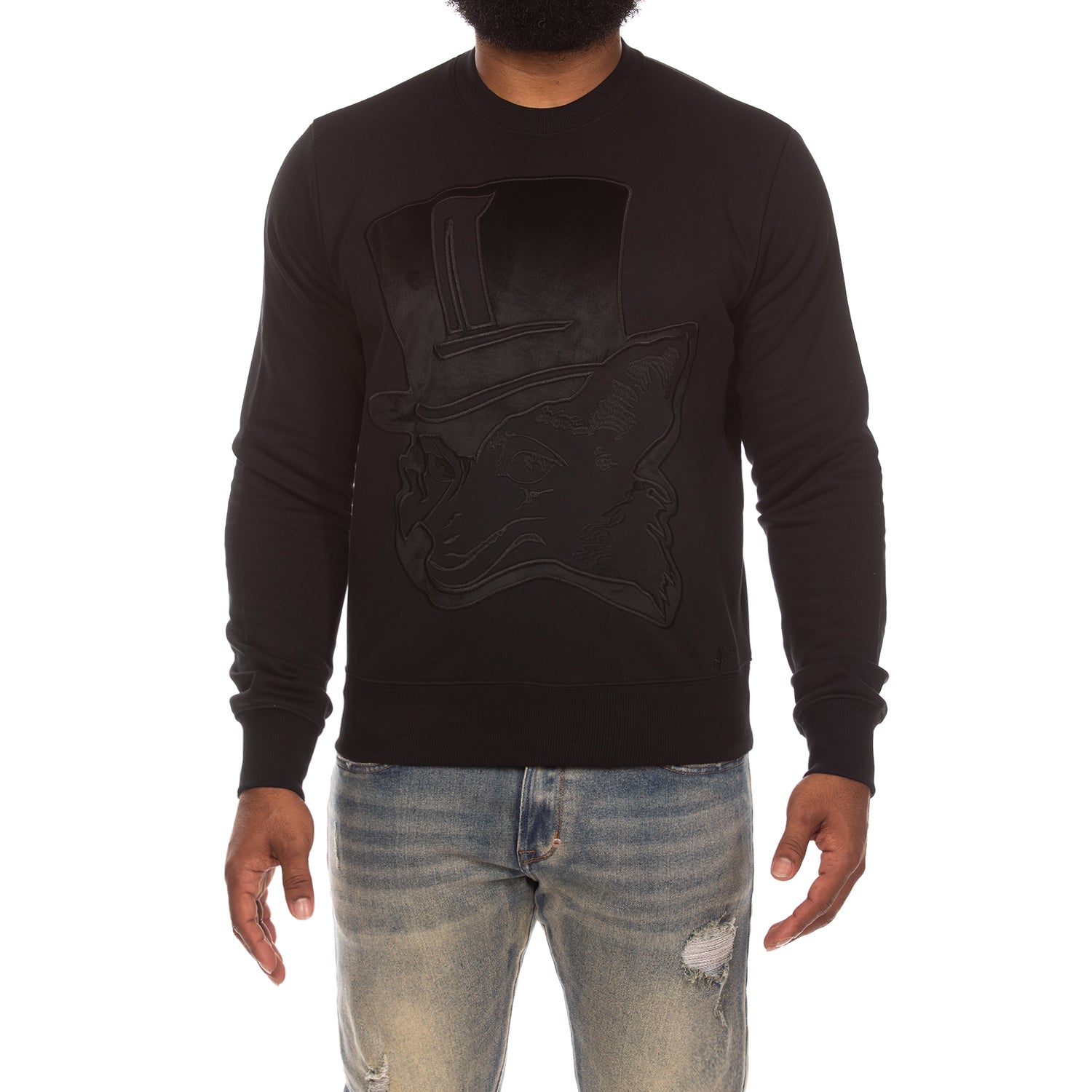 Black Pullover Crewneck Sweatshirt with logo decal